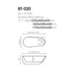 Cozy Free Standing Acrylic Bathtub in UAE dimensions