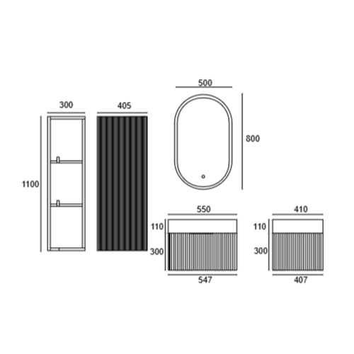 Ja25001 55 Led Bathroom Vanity Unit With Side Cabinet, Wall Mounted Fluted Bathroom Cabinet With Led Mirror & Integrated Ceramic Basin (1)