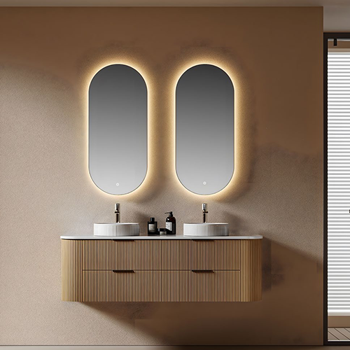My 8815 750mm Double Sink Wall Mounted Bathroom Vanity Unit With Led Backlit Mirror, Ash Wood + Paint, Ceramic Wash Basin (2)