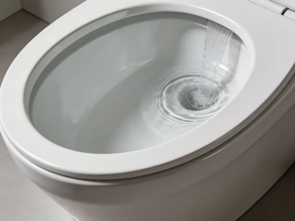 Rimless Toilet Bowl Vortex Flush Closeup