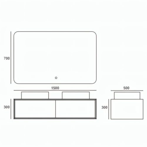 Yida 1500mm Double Sink Bathroom Vanity And Led Mirror Dimensions Line Drawing