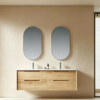 Yida Ash Wood Double Sink Wall Mounted Vanity With Oval Led Mirrors Main