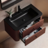 Yida Redwood Fluted Vanity Black Artificial Stone Basin Drawers Open Detail