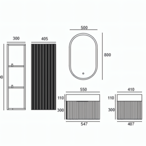 Yida Yd25001 55 Wall Mounted Vanity Side Cabinet Dimensions Line Drawing