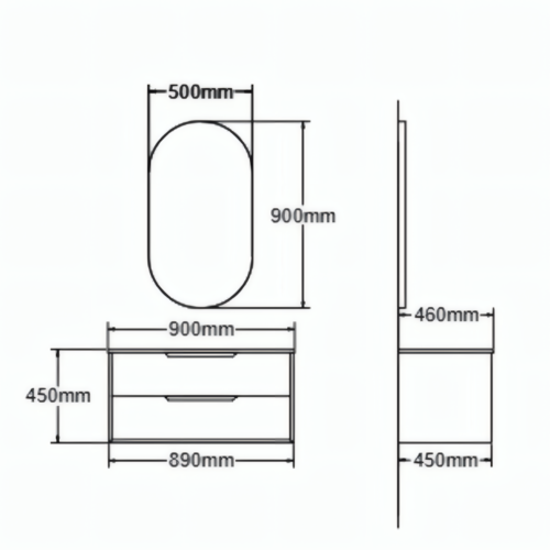 Yida Yd5902 900mm Single Sink Vanity And Oval Mirror Dimensions