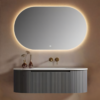 Yida Yd8813 Dark Grey Fluted Wall Mounted Double Sink Vanity With Oval Led Mirror