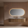 Yida Yd8813 Natural Wood Fluted Vanity With Large Oval Led Mirror Front View