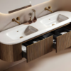 Yida Yd8813 Wood Fluted Cabinet Open Drawers Integrated Ceramic Basin Detail