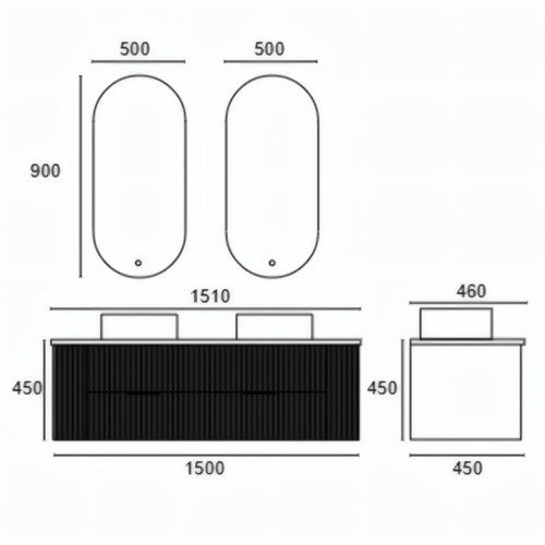 Yida Yd8815 1500mm Double Sink Vanity Dimensions Line Drawing
