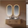 Yida Yd8815 Fluted Wood Wall Mounted Double Sink Vanity With Led Mirrors Main