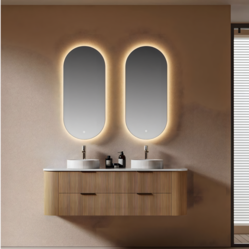 Yida Yd8815 Fluted Wood Wall Mounted Double Sink Vanity With Led Mirrors Main