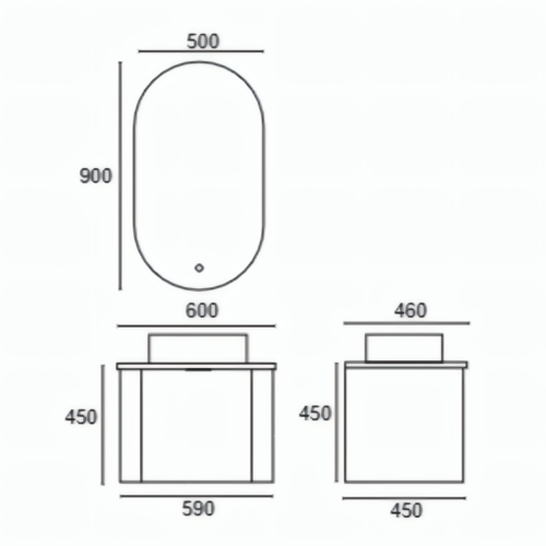 Yida Yd8825 600mm Vanity Dimensions Line Drawing