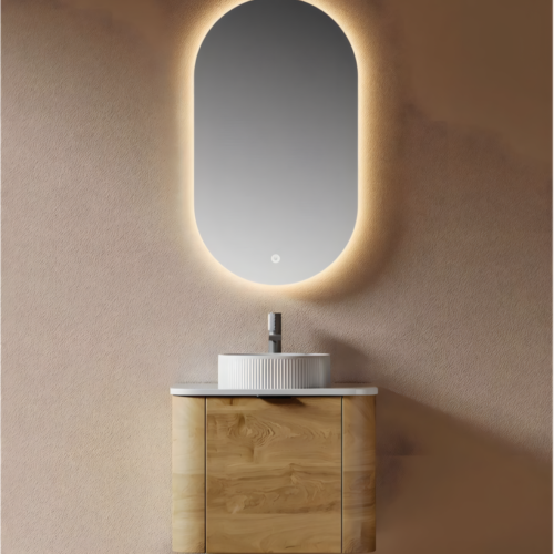 Yida Yd8825 Pvc Wall Mounted Single Sink Vanity With Oval Led Mirror Front View