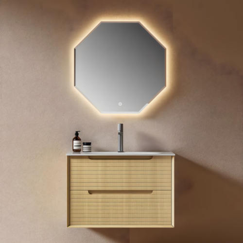 Yida Yd8841 Light Wood Wall Mounted Vanity With Octagonal Led Mirror