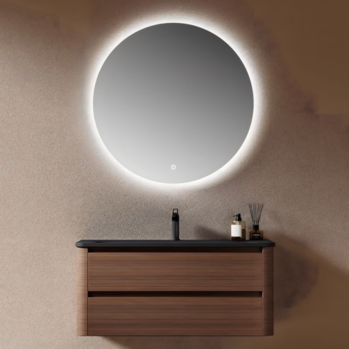 Yida Yd8850 Dark Wood Wall Mounted Vanity With Round Led Mirror Main