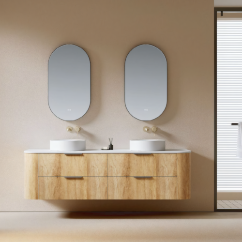 Yida Yd8901 Ash Wood Wall Mounted Double Sink Vanity With Led Mirrors Main