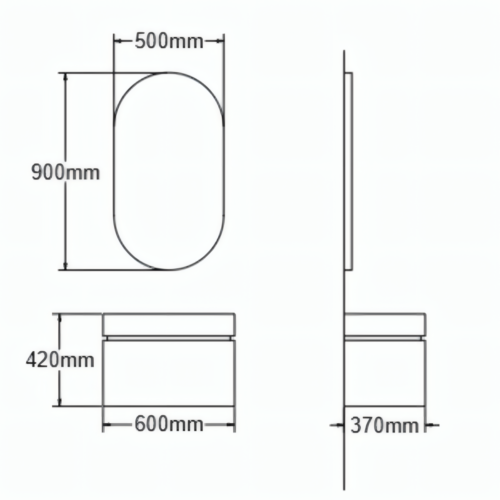 Yida Yd8907 600mm Wall Hung Vanity Dimensions Line Drawing