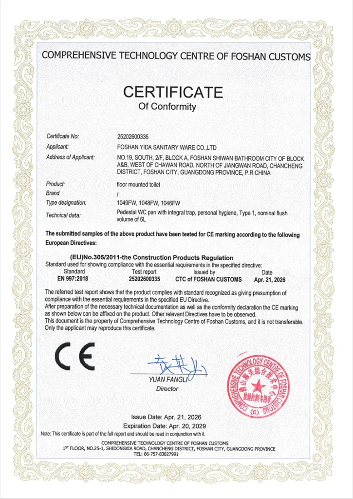 Yidabath Floor Mounted Toilet Ce Certificate