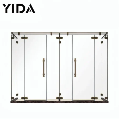 Antique bronze 4-panel sliding shower screen with clear tempered glass and vintage handles | YIDA luxury bathroom shower enclosure
