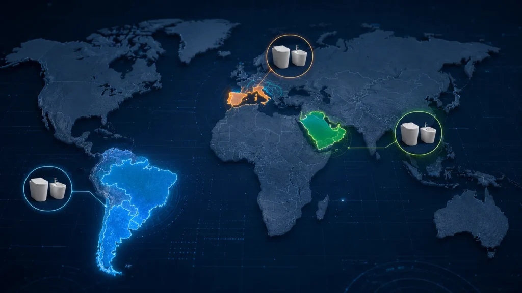 Global Bidet Demand Map Southern Europe Middle East Latin America