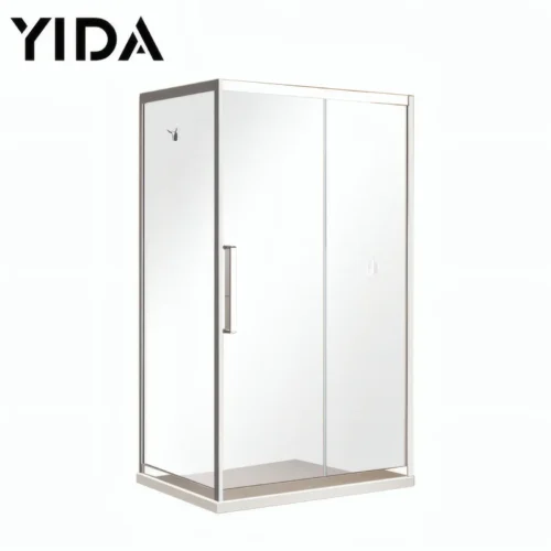 Square sliding shower enclosure with silver aluminum frame and clear tempered glass | YIDA modern bathroom shower screen