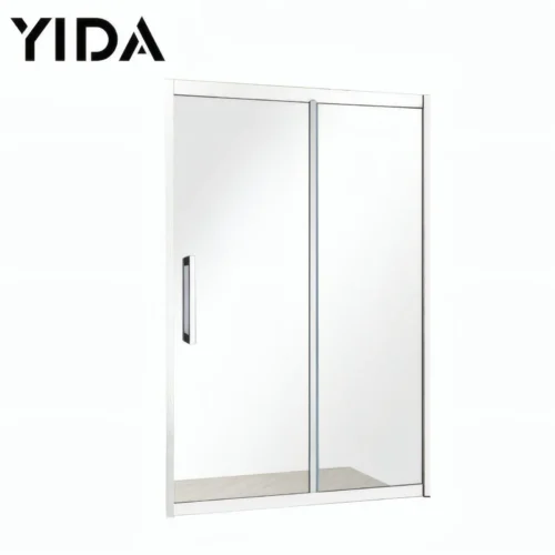 White aluminum frame sliding shower enclosure with clear tempered glass and slim handle | YIDA modern bathroom shower screen