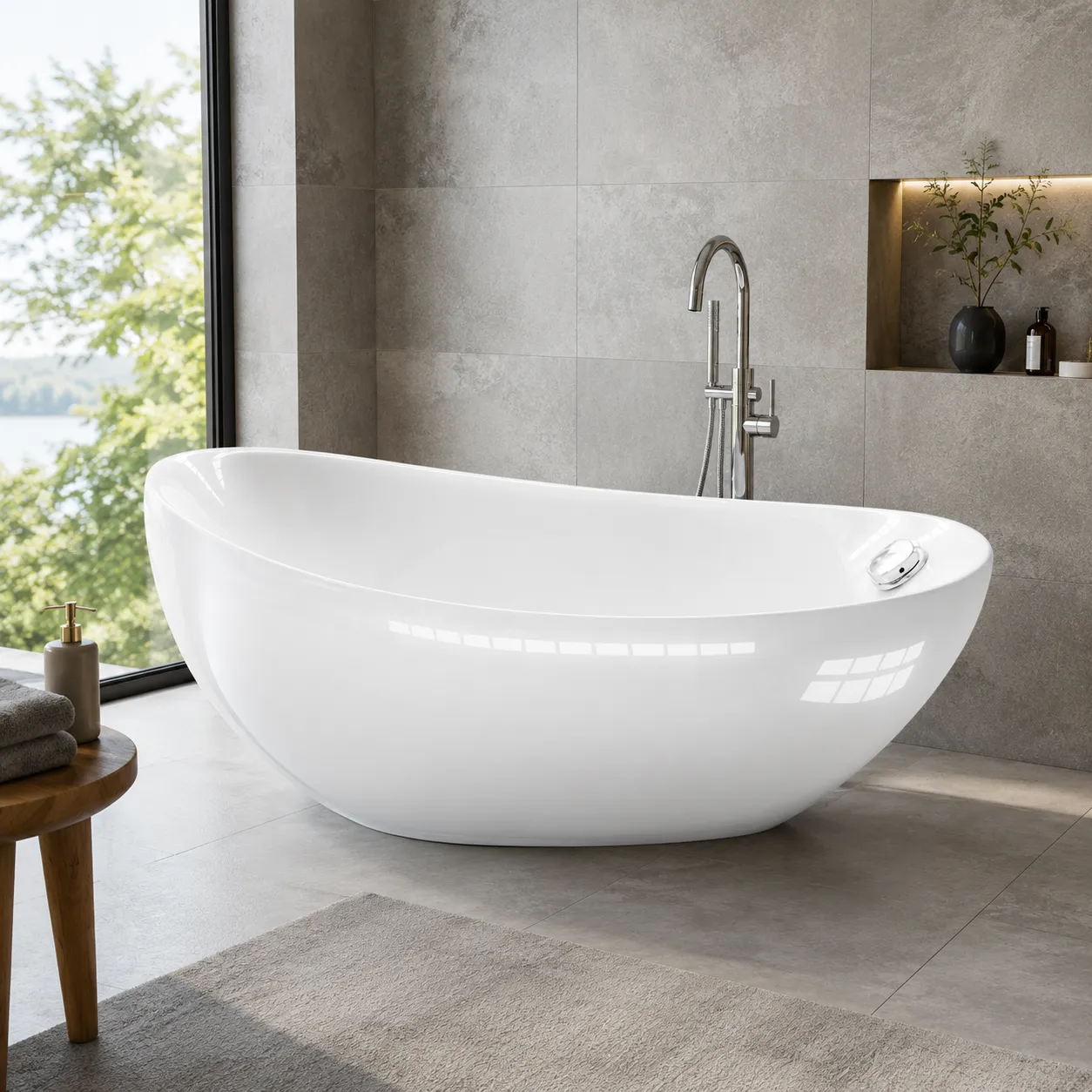 Yida Bath Oval White Acrylic Freestanding Bathtub