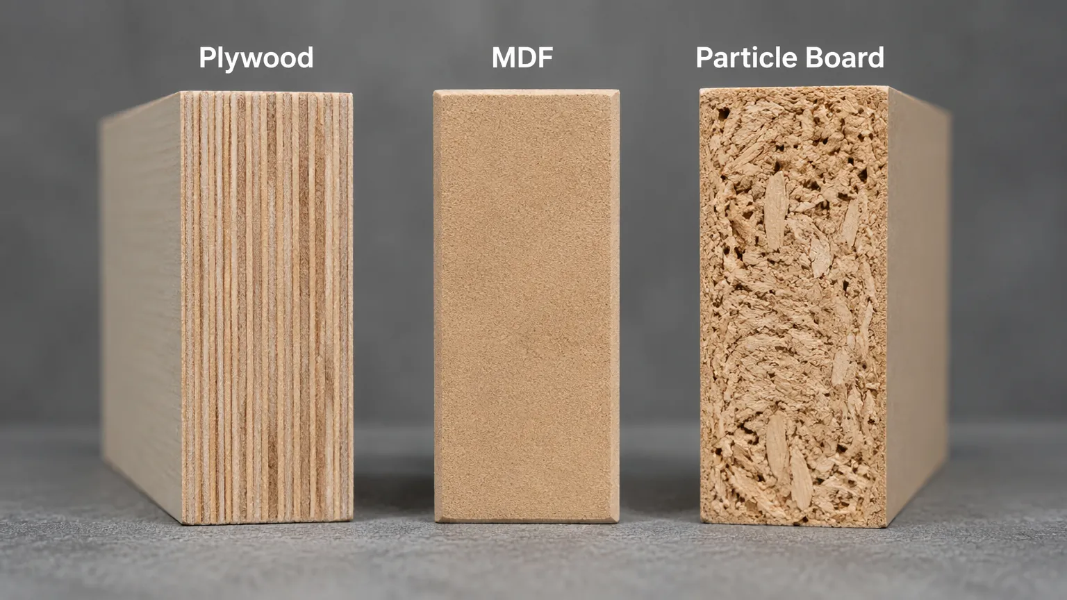 bathroom vanity cabinet materials plywood MDF particle board cross-section comparison