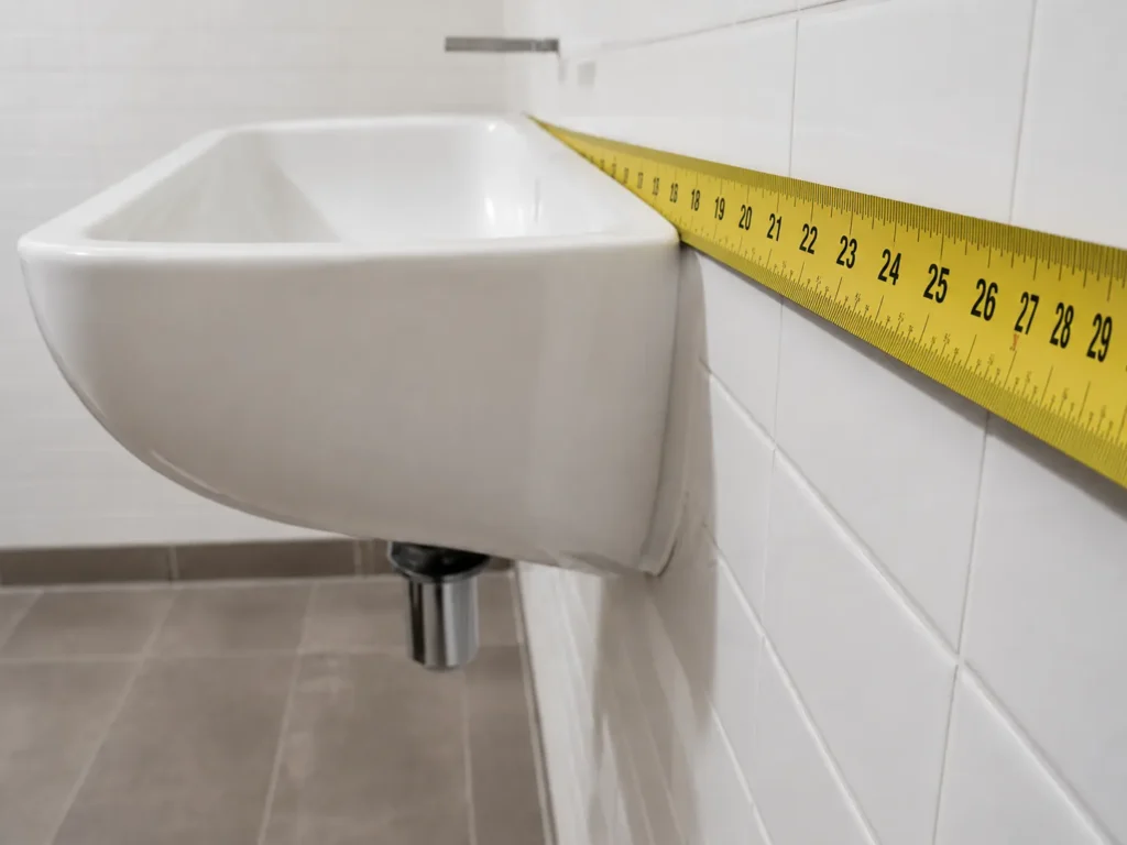 ADA compliant commercial hand wash basin height measurement with 27 inch knee clearance