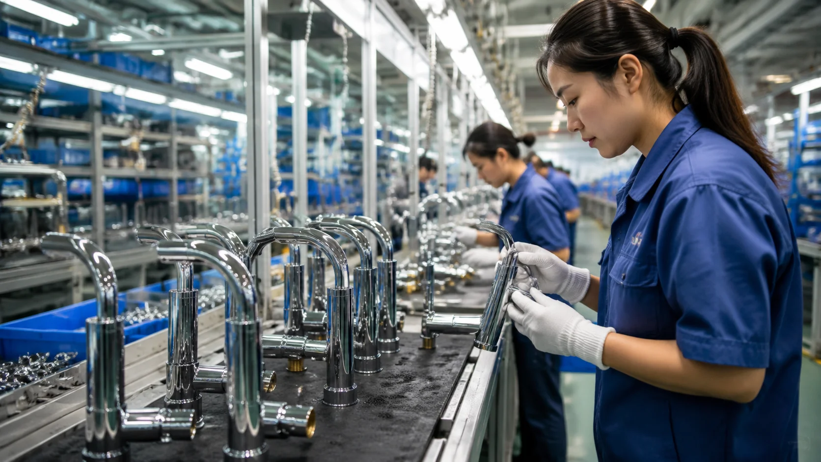 Bathroom faucet production line quality inspection workers assembly YIDA factory