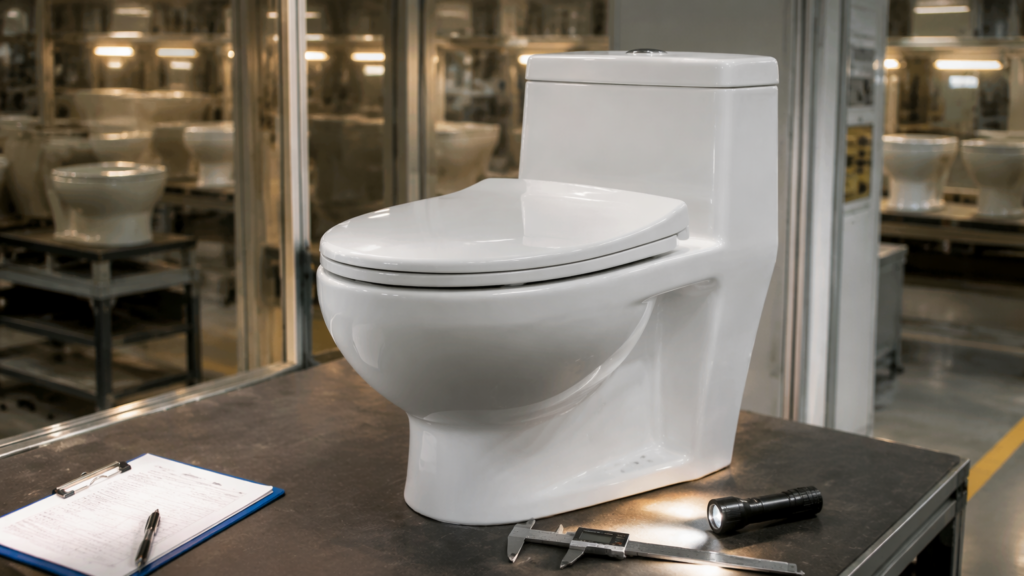 Quality control inspection of bathroom products in Chinese factory