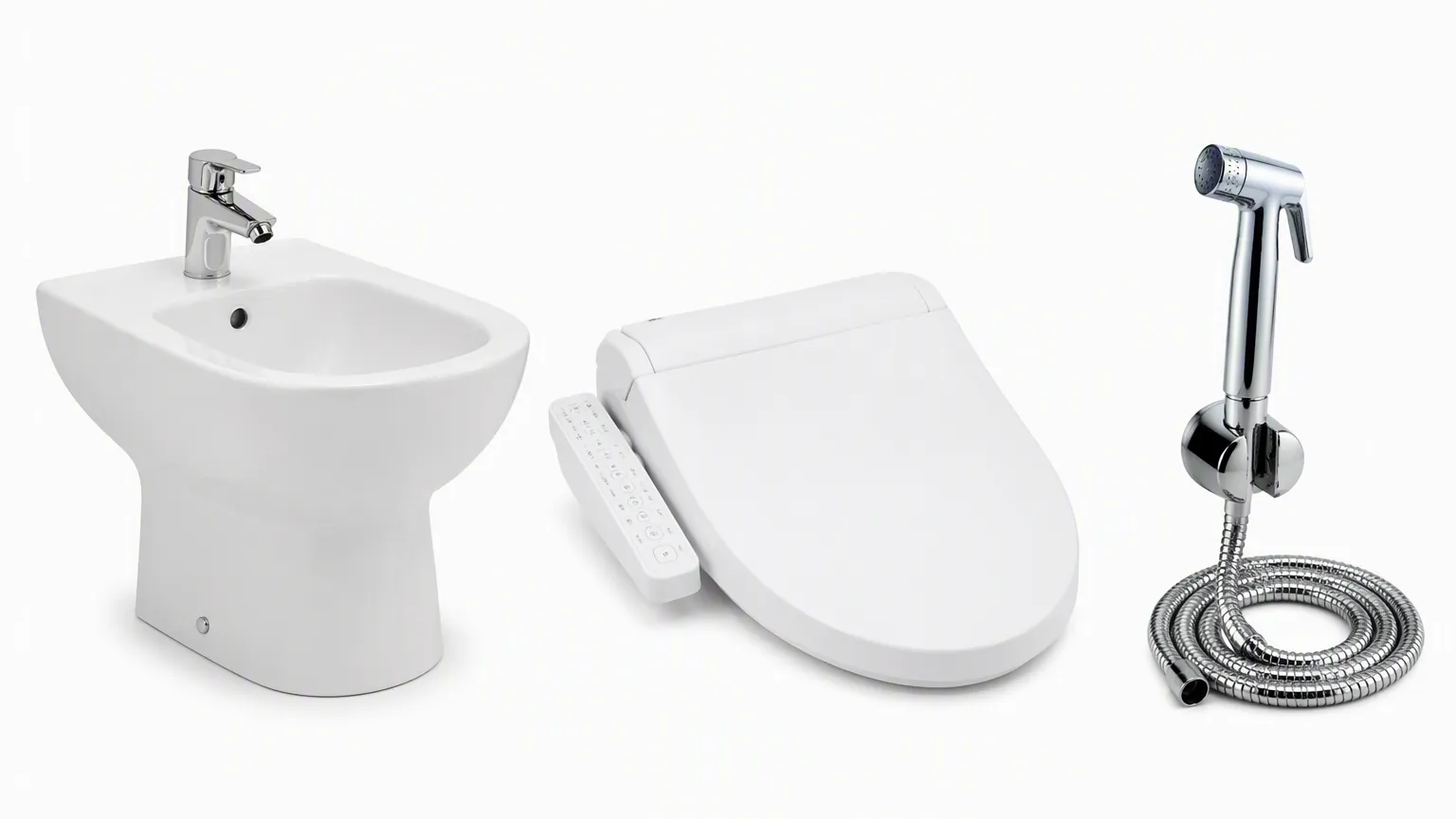 Comparison of standalone bidet, bidet toilet seat, and handheld bidet sprayer
