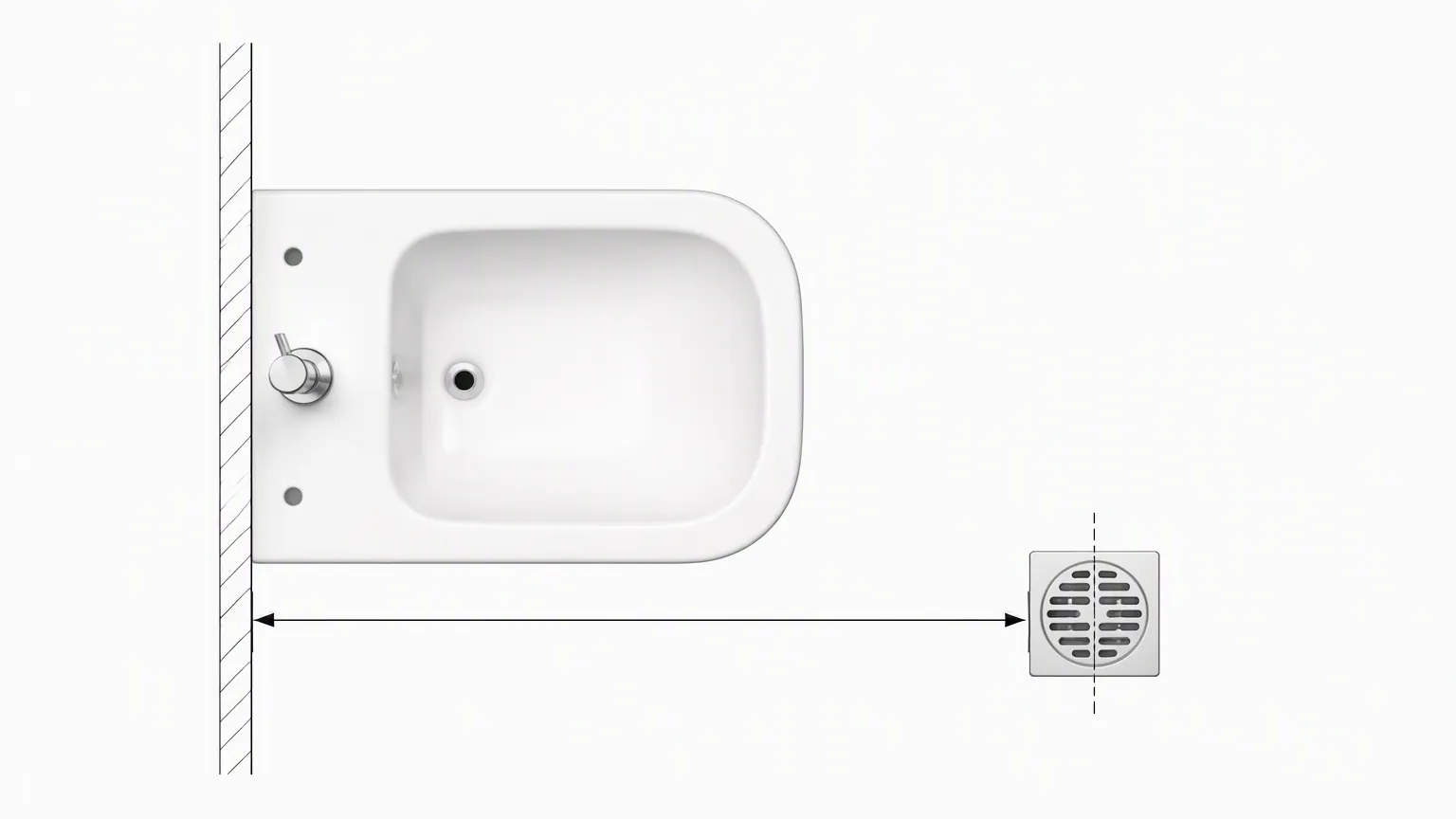 Top-down porcelain toilet rough-in dimension diagram showing wall to drain center distance