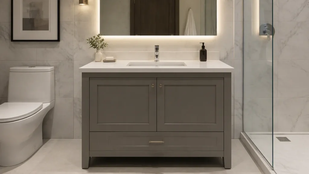 36 inch bathroom vanity in a modern hotel bathroom