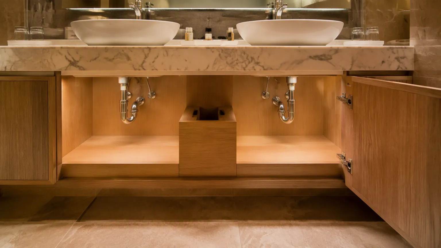 double wash basin vanity cabinet interior structure