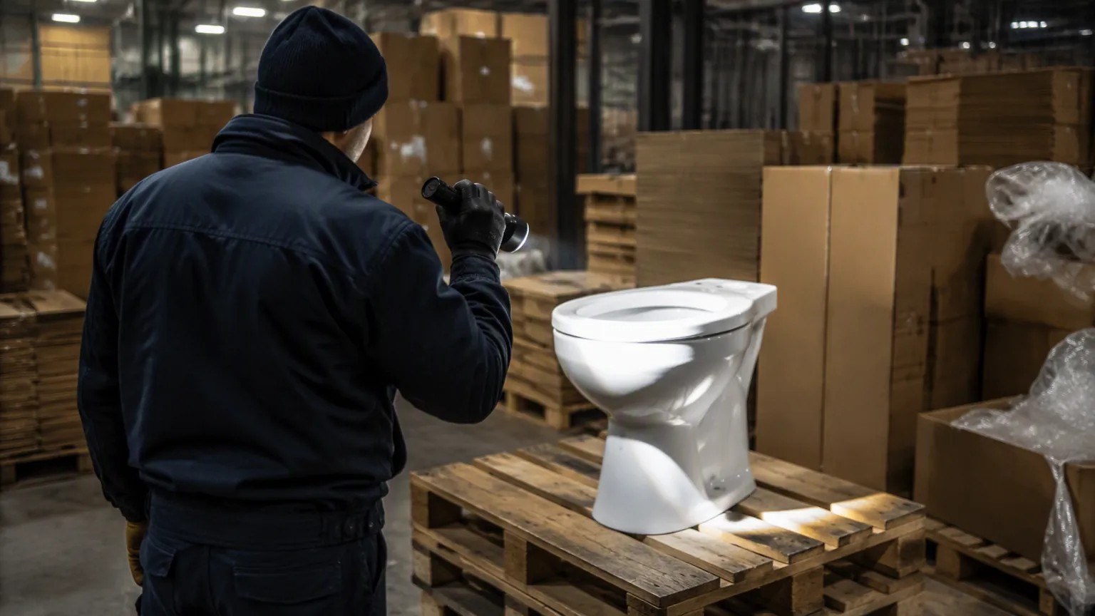Porcelain toilet warehouse inspection