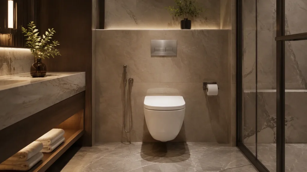 wall hung toilet in a luxury hotel bathroom
