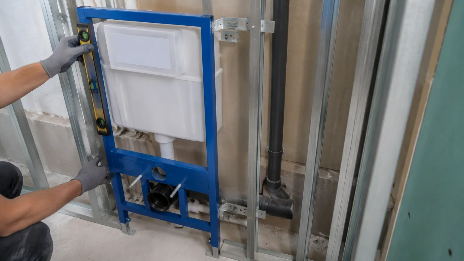 concealed cistern toilet carrier frame installation on stud wall