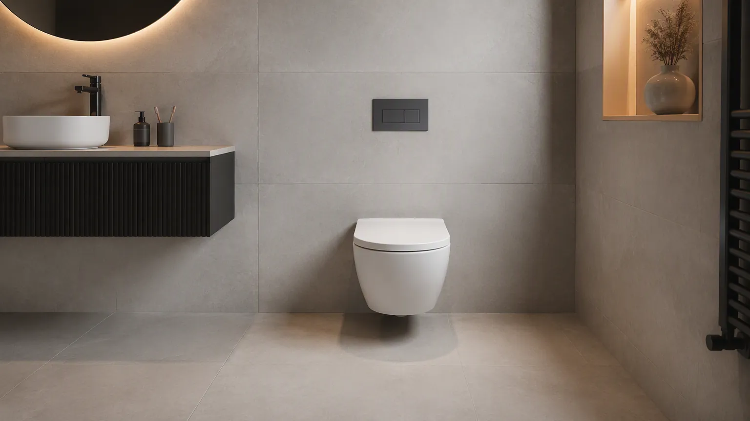 concealed cistern toilet wall hung pan in modern hotel bathroom