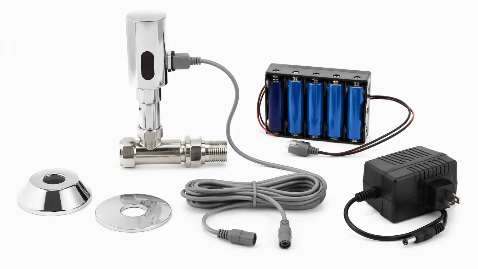 Sensor urinal flush valve kit with battery pack and transformer