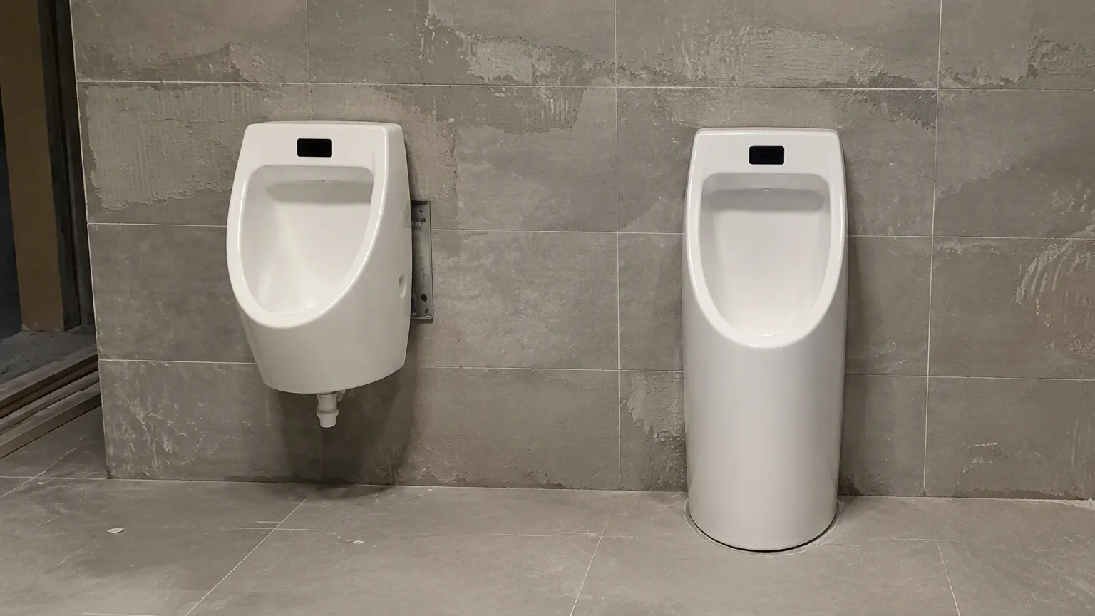 Wall hung vs floor mounted sensor urinal installation comparison