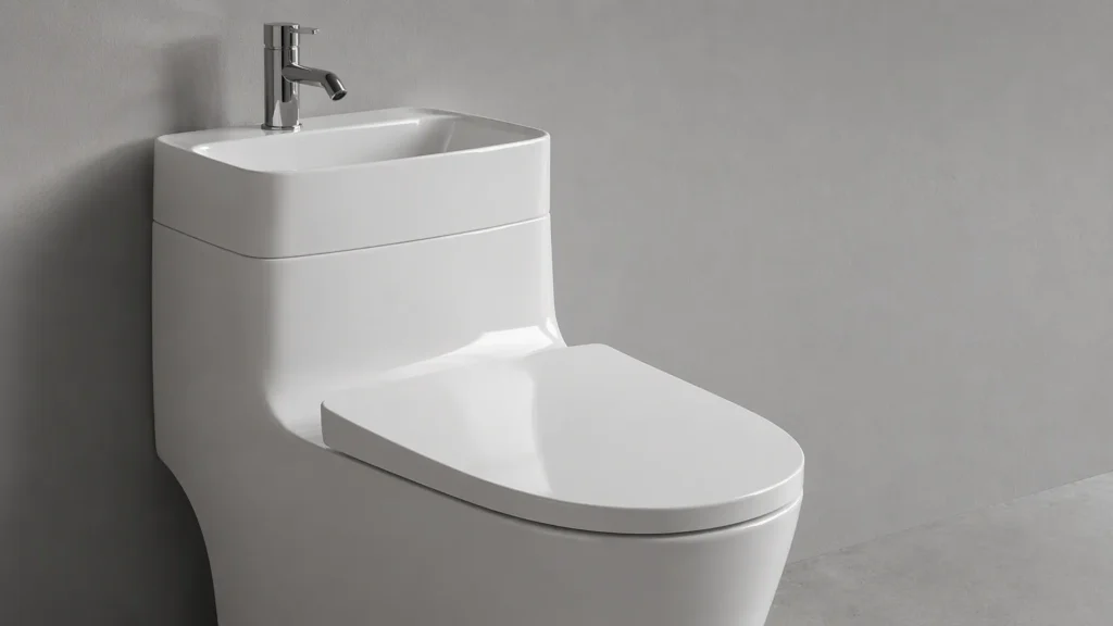 One-piece toilet with a wash basin integrated on the cistern top