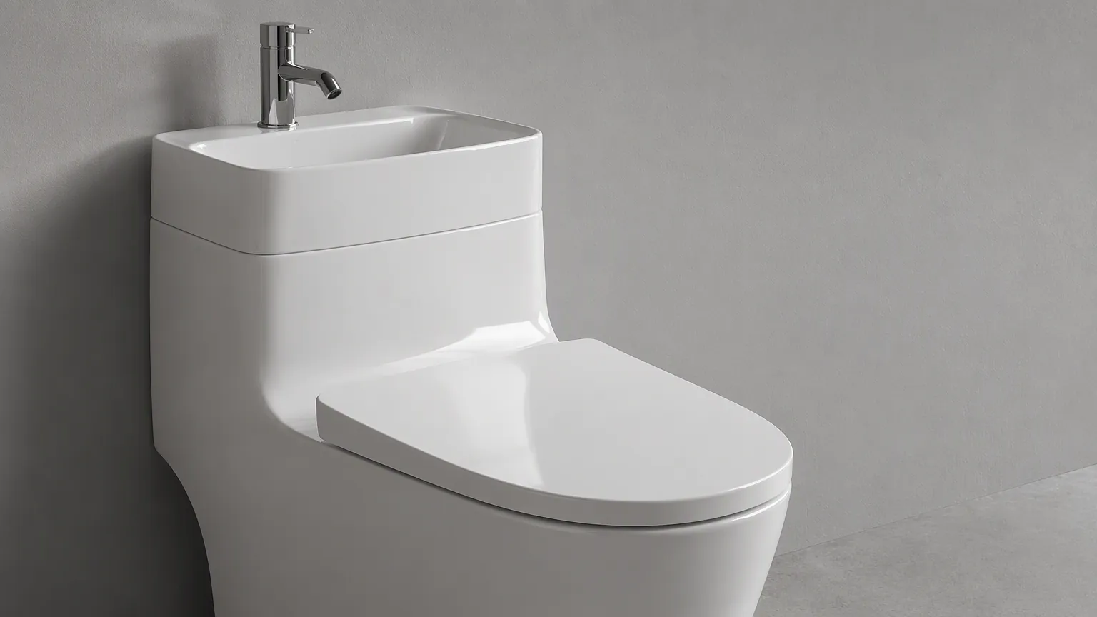 One-piece toilet with a wash basin integrated on the cistern top